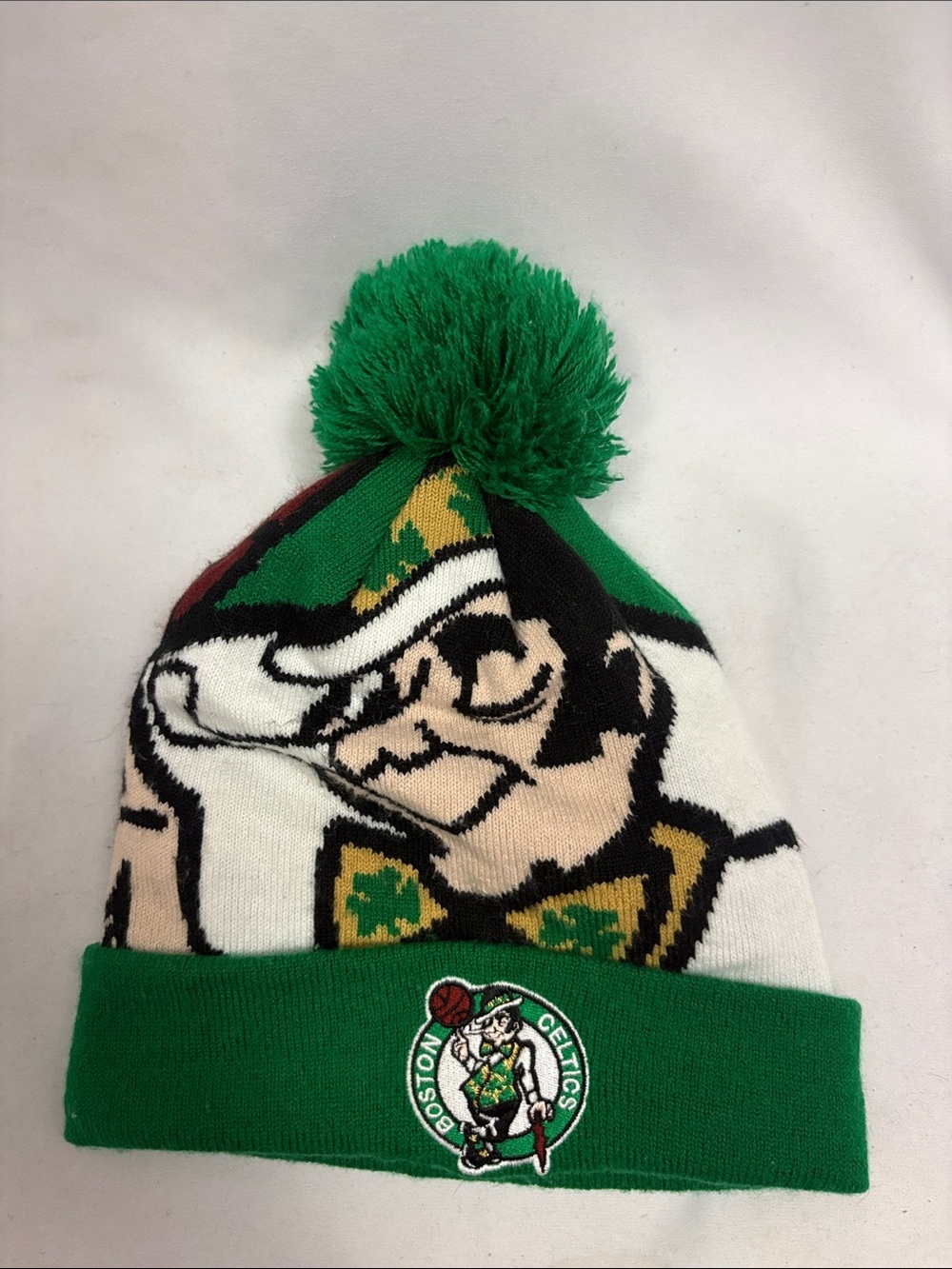 New Era Boston Celtics NBA Knit Green Winter Pom Beanie Hat Logo